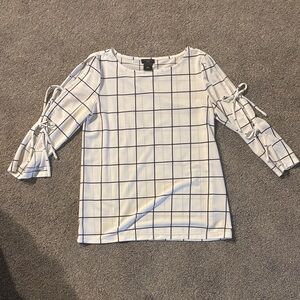 Ann Taylor Factory White and Black Grid Blouse